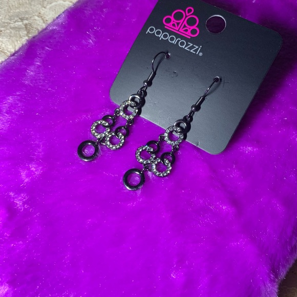 Paparazzi Black Luminously Linked Dangle Earrings - Picture 3 of 5